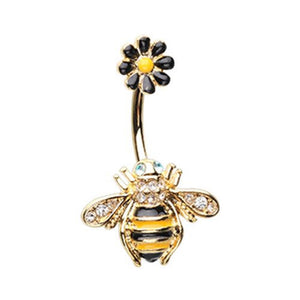 Golden Queen Bee WildKlass Belly Button Ring-WildKlass Jewelry