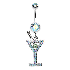 Martini Glass Sparkle Belly Button Ring-WildKlass Jewelry