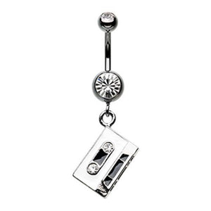 Retro Cassette Tape Sparkle WildKlass Belly Button Ring-WildKlass Jewelry