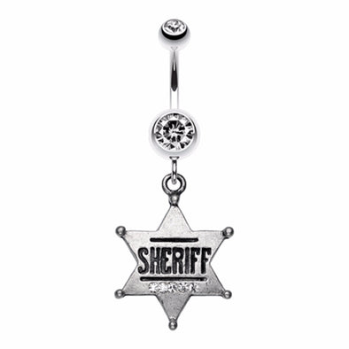 Sheriff Badge Sparkle Belly Button Ring-WildKlass Jewelry