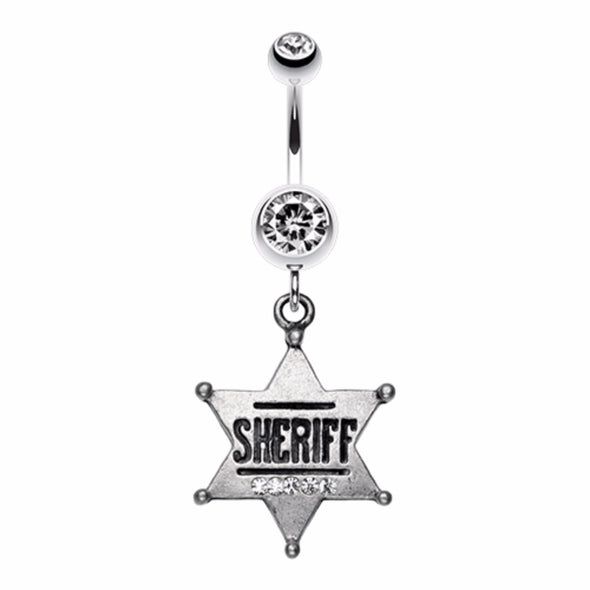 Sheriff Badge Sparkle Belly Button Ring-WildKlass Jewelry