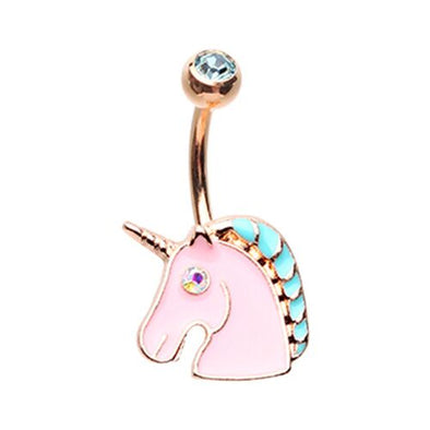 Rose Gold Stay Magical Unicorn WildKlass Belly Button Ring-WildKlass Jewelry