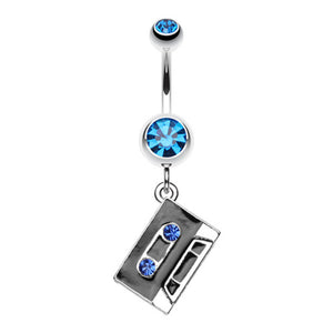 Cassette Tape Sparkle Belly Button Ring-WildKlass Jewelry