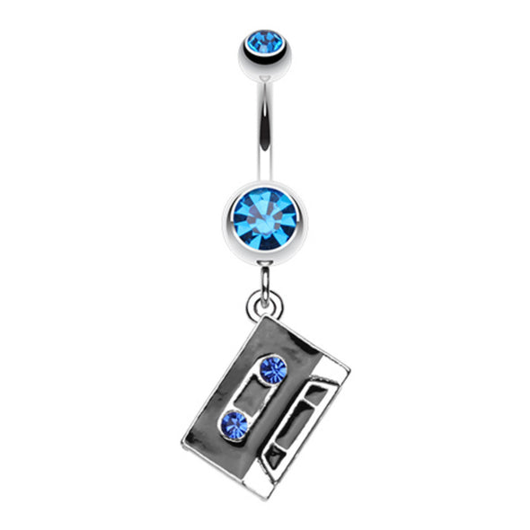 Cassette Tape Sparkle Belly Button Ring-WildKlass Jewelry