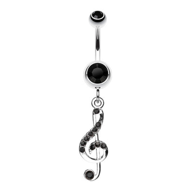 G Clef Music Note Sparkle Belly Button Ring-WildKlass Jewelry