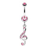 G Clef Music Note Sparkle Belly Button Ring-WildKlass Jewelry