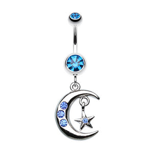 Glistening Moon and Star Belly Button Ring-WildKlass Jewelry