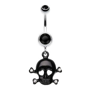 Heart Eyed Skull and Crossbones Sparkle Belly Button Ring-WildKlass Jewelry