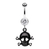 Heart Eyed Skull and Crossbones Sparkle Belly Button Ring-WildKlass Jewelry