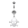 Heart Eyed Skull and Crossbones Sparkle Belly Button Ring-WildKlass Jewelry
