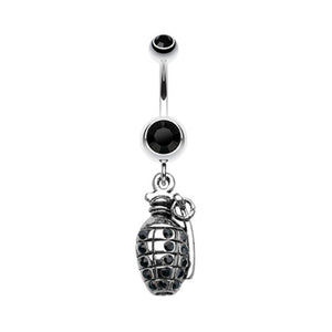 Hand Grenade Sparkle Belly Button Ring-WildKlass Jewelry