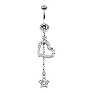 Curved Heart Star Sparkle Belly Button Ring-WildKlass Jewelry