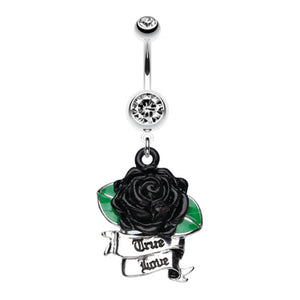 Full Bloom Rose Mini Banner Belly Button Ring-WildKlass Jewelry