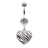 Zebra Pattern Heart Belly Button Ring-WildKlass Jewelry