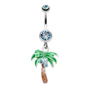 Jeweled Palm Tree Dangle Belly Button Ring-WildKlass Jewelry