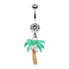 Jeweled Palm Tree Dangle Belly Button Ring-WildKlass Jewelry