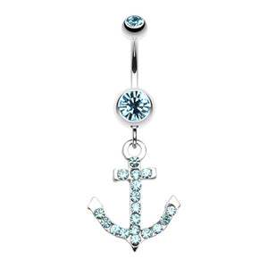 Anchor Gem Sparkle Belly Button Ring-WildKlass Jewelry