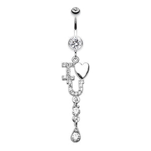 I Heart You Sparkle Belly Button Ring-WildKlass Jewelry