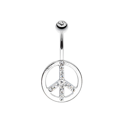 Sparkling Peace Symbol Belly Button Ring-WildKlass Jewelry
