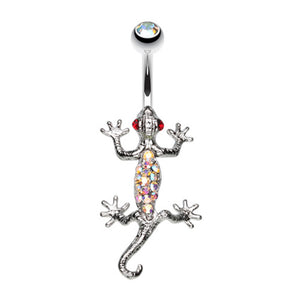 Moving Gecko Lizard Sparkle Belly Button Ring-WildKlass Jewelry