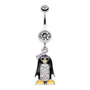 Adorable Penguin Sparkle Belly Button Ring-WildKlass Jewelry
