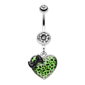 Leopard Pattern Heart Bow Belly Button Ring-WildKlass Jewelry