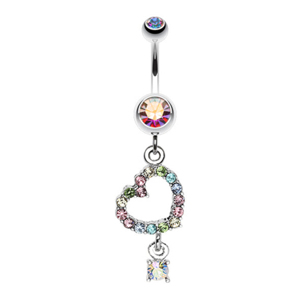 Shimmering Heart Gem Dangle Belly Button Ring-WildKlass Jewelry
