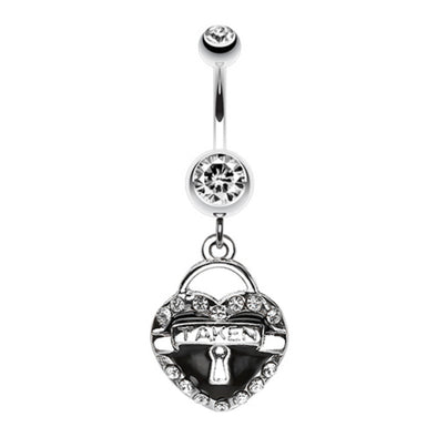 Jeweled Heart Lock Charm Dangle Belly Button Ring-WildKlass Jewelry