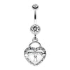 Jeweled Heart Lock Charm Dangle Belly Button Ring-WildKlass Jewelry