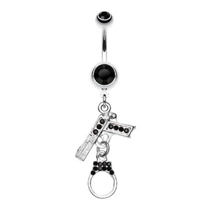 Jeweled Handgun Handcuff Belly Button Ring-WildKlass Jewelry