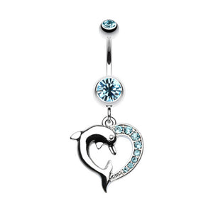 Enchanting Heart Dolphin Belly Button Ring-WildKlass Jewelry