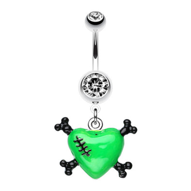 Vibrant Heart Crossbones Belly Button Ring-WildKlass Jewelry