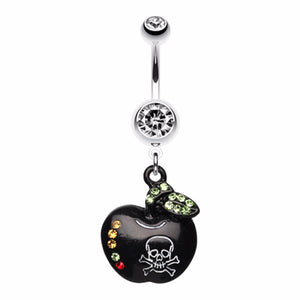 Black Poisoned Apple Skull Sparkle Belly Button Ring-WildKlass Jewelry