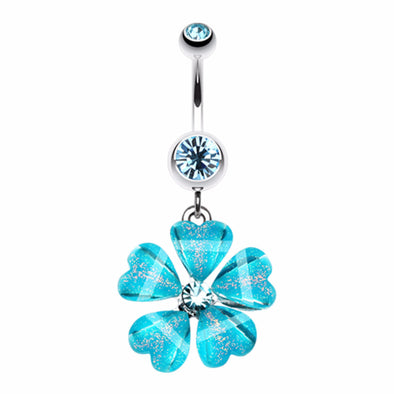 Shimmering Hearty Flower Belly Button Ring-WildKlass Jewelry