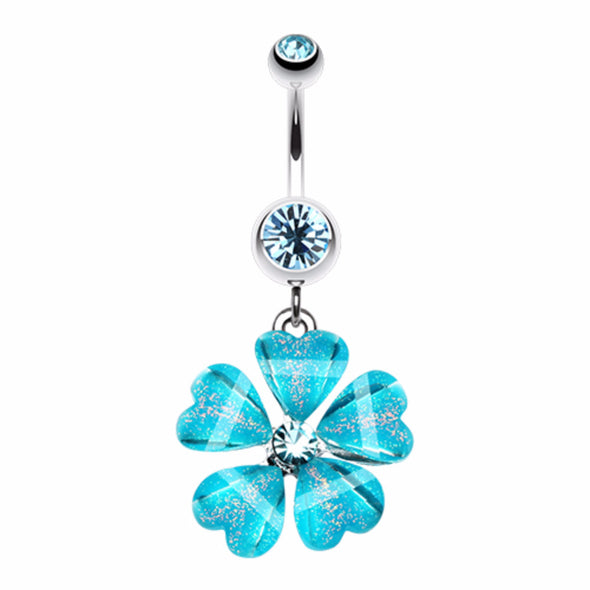 Shimmering Hearty Flower Belly Button Ring-WildKlass Jewelry