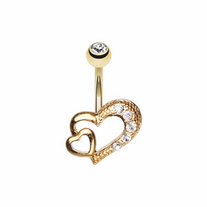 Golden Heart on Heart Belly Button Ring-WildKlass Jewelry