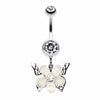 Glittered Flower Butterfly Belly Button Ring-WildKlass Jewelry