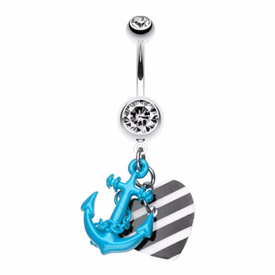 Vibrant Anchor Nautical Heart Belly Button Ring-WildKlass Jewelry