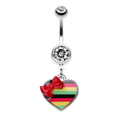 Rasta Stripe Red Bow Heart Belly Button Ring-WildKlass Jewelry