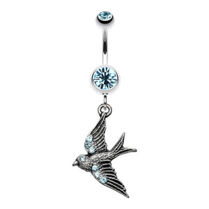Flying Swallow Sparkle Belly Button Ring-WildKlass Jewelry