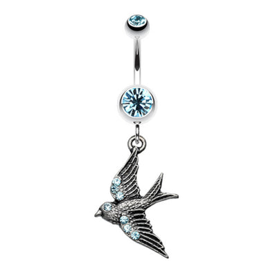 Flying Swallow Sparkle Belly Button Ring-WildKlass Jewelry