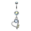 Sparkling Stone in Heart Dangle Belly Button Ring-WildKlass Jewelry