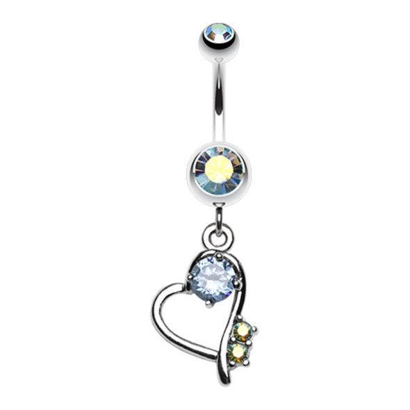 Sparkling Stone in Heart Dangle Belly Button Ring-WildKlass Jewelry