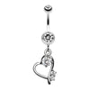 Sparkling Stone in Heart Dangle Belly Button Ring-WildKlass Jewelry