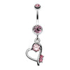 Sparkling Stone in Heart Dangle Belly Button Ring-WildKlass Jewelry