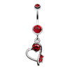 Sparkling Stone in Heart Dangle Belly Button Ring-WildKlass Jewelry
