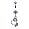 Sparkling Stone in Heart Dangle Belly Button Ring-WildKlass Jewelry