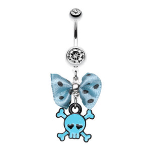 Dainty Skull Crossbones Polka Dot Bow Belly Button Ring-WildKlass Jewelry