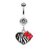 Cute Zebra Heart Red Bow Charm Belly Button Ring-WildKlass Jewelry