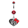 Cute Zebra Heart Red Bow Charm Belly Button Ring-WildKlass Jewelry